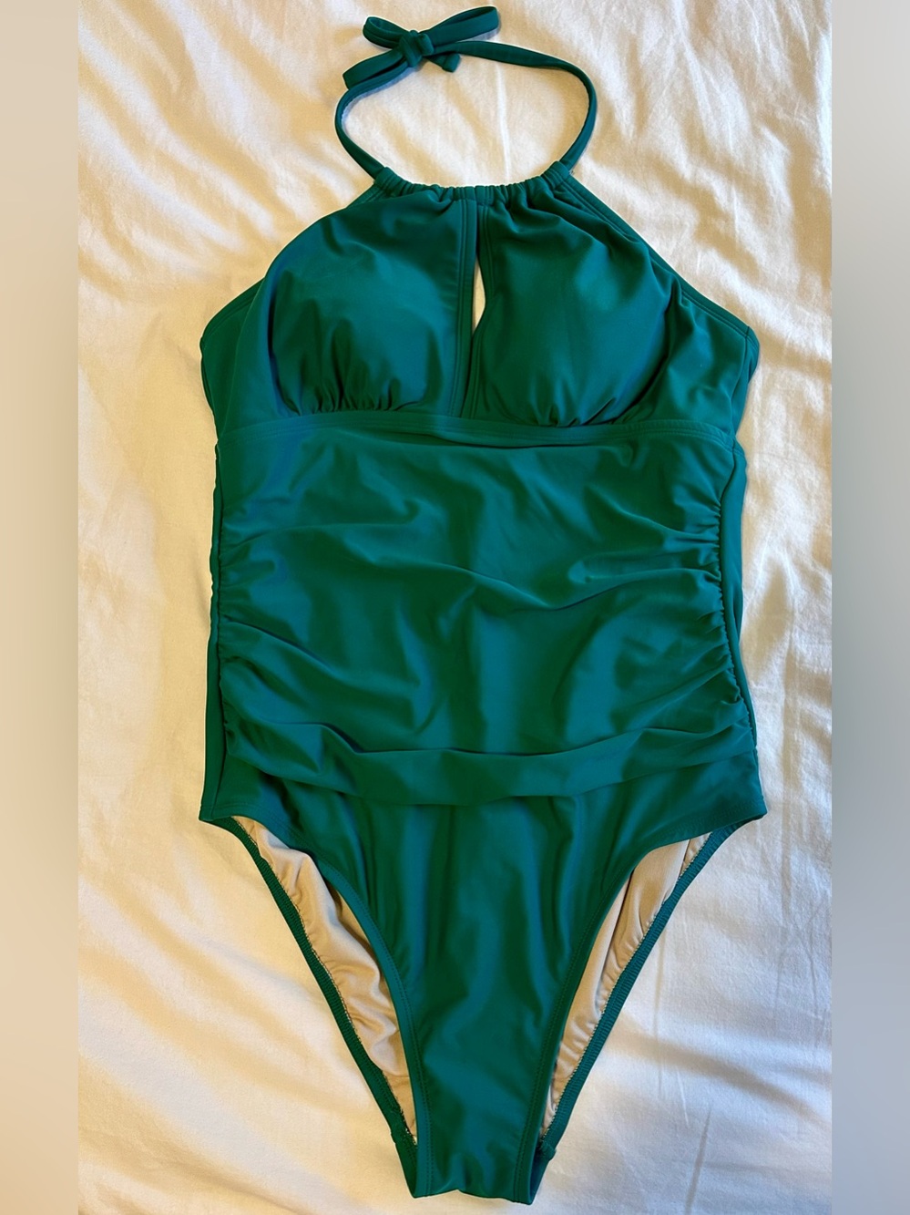 Kona Sol Deep Green Halter One-Piece Swimsuit with Front Keyhole